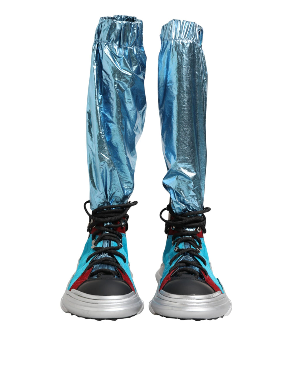 Blaue Schnürstiefel, Overknee-Socken, Herrenstiefel, Schuhe