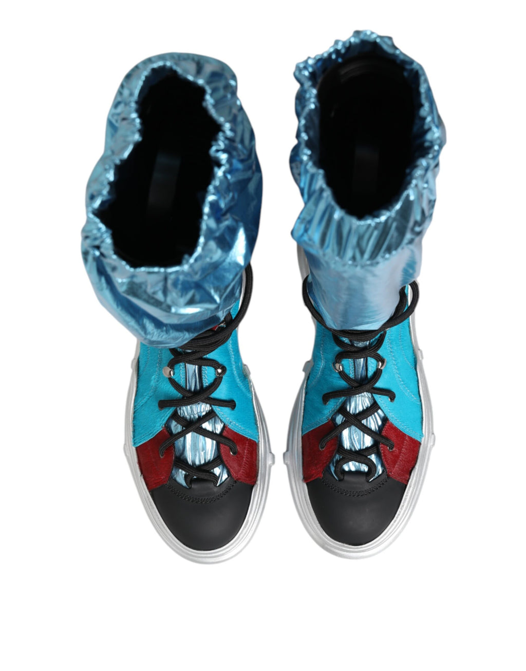 Blaue Schnürstiefel, Overknee-Socken, Herrenstiefel, Schuhe