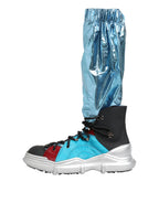 Blaue Schnürstiefel, Overknee-Socken, Herrenstiefel, Schuhe
