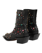 Schwarze, mit Kristallen verzierte kurze Herrenstiefel