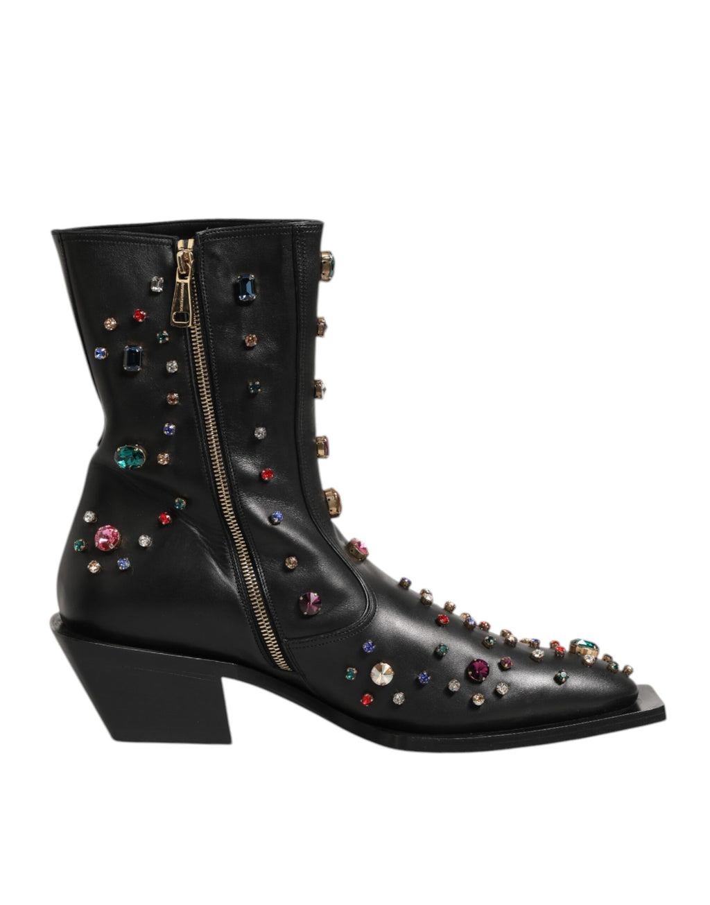 Schwarze, mit Kristallen verzierte kurze Herrenstiefel
