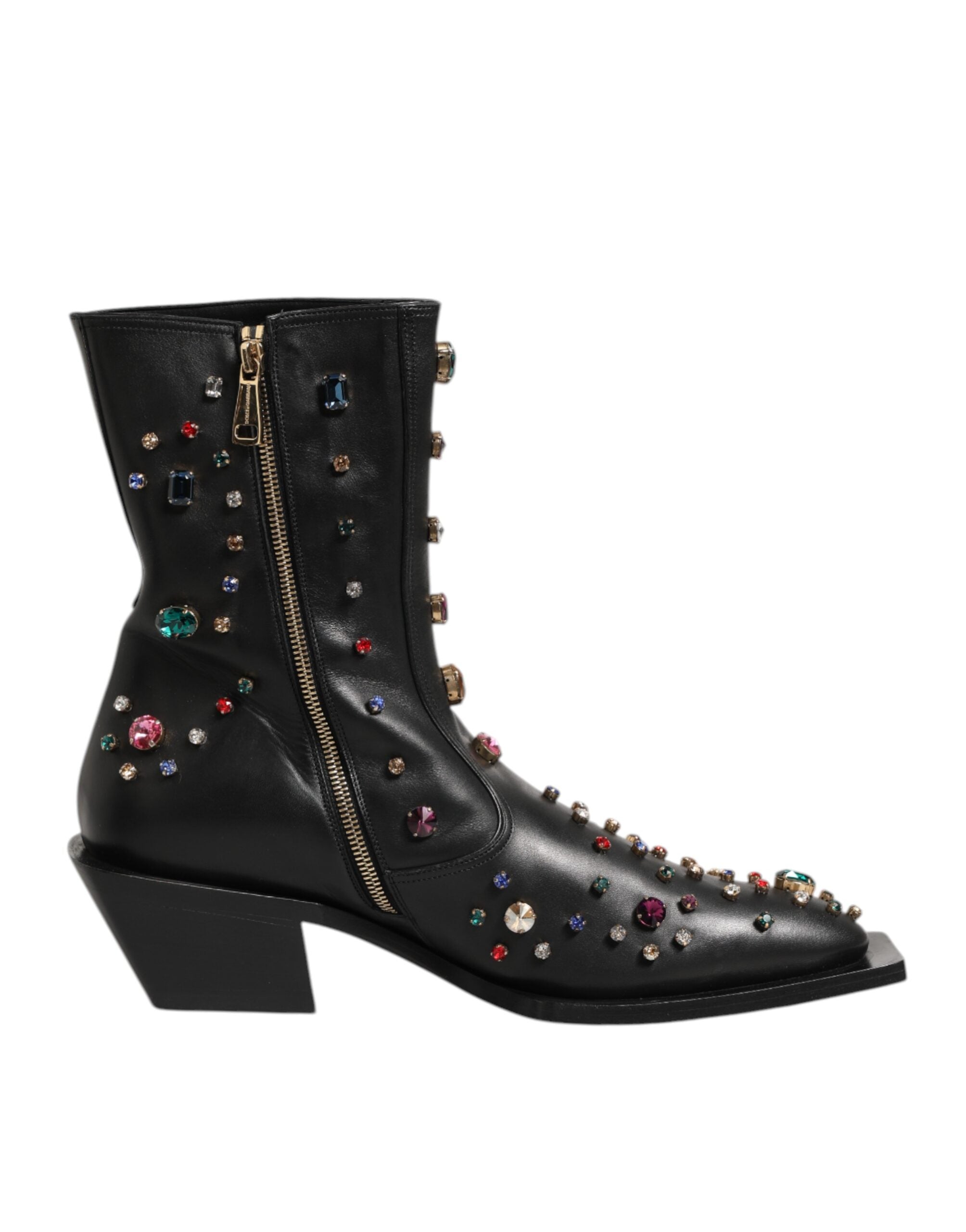 Schwarze, mit Kristallen verzierte kurze Herrenstiefel