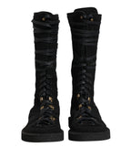 Black Alpaca Wool Suede Mid Calf Boots Shoes