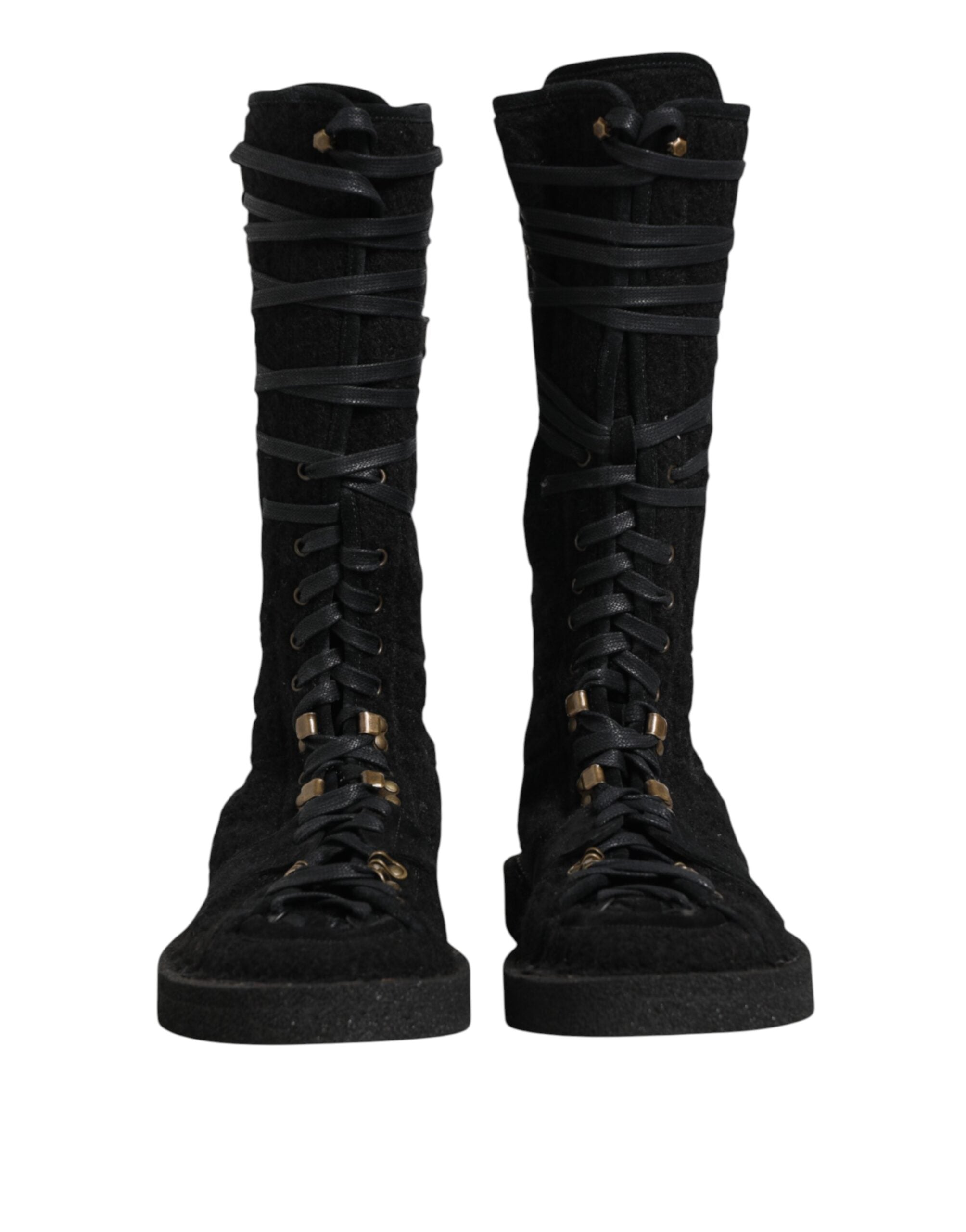 Black Alpaca Wool Suede Mid-Calf Boots