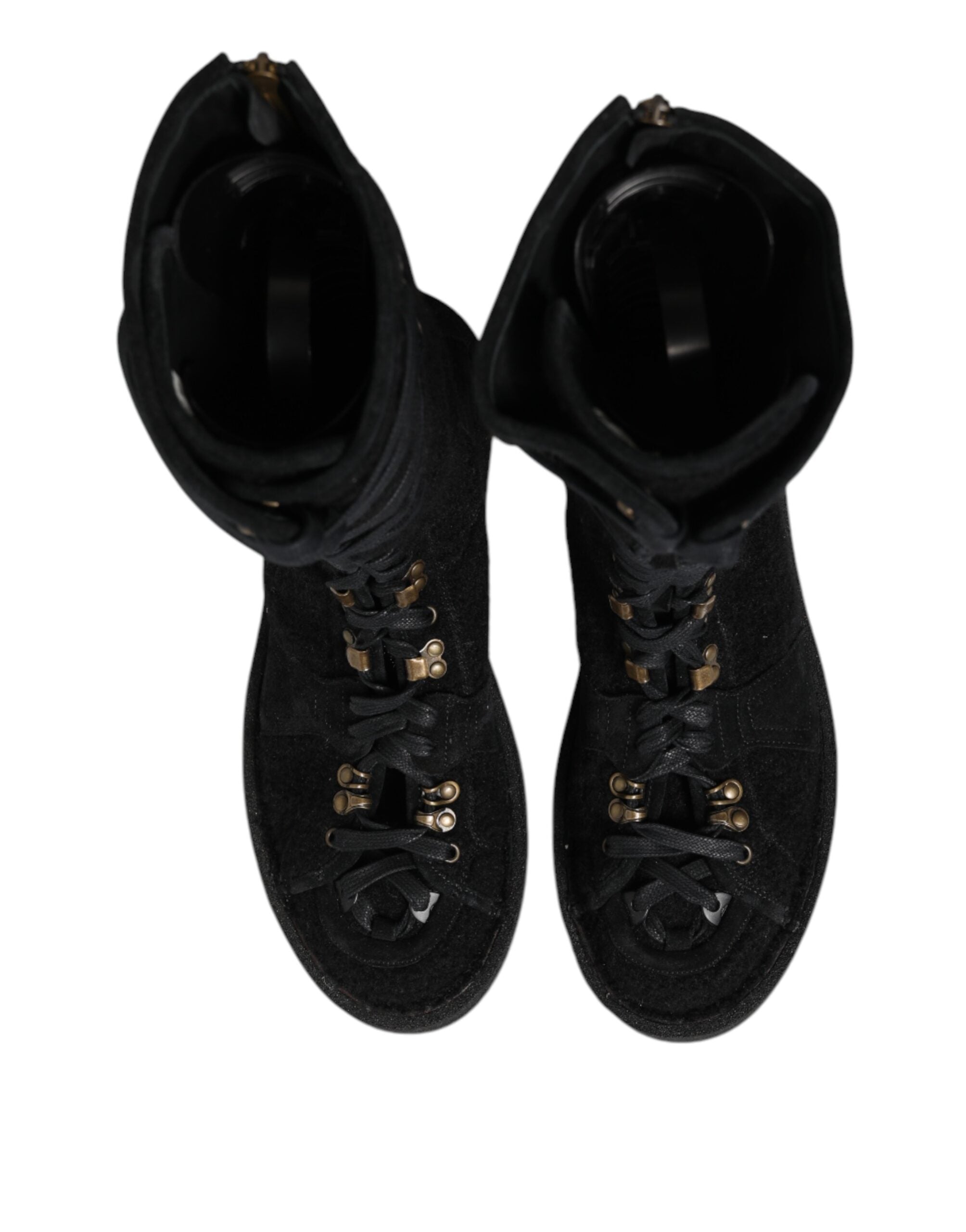 Black Alpaca Wool Suede Mid-Calf Boots