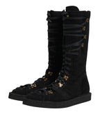 Black Alpaca Wool Suede Mid Calf Boots Shoes