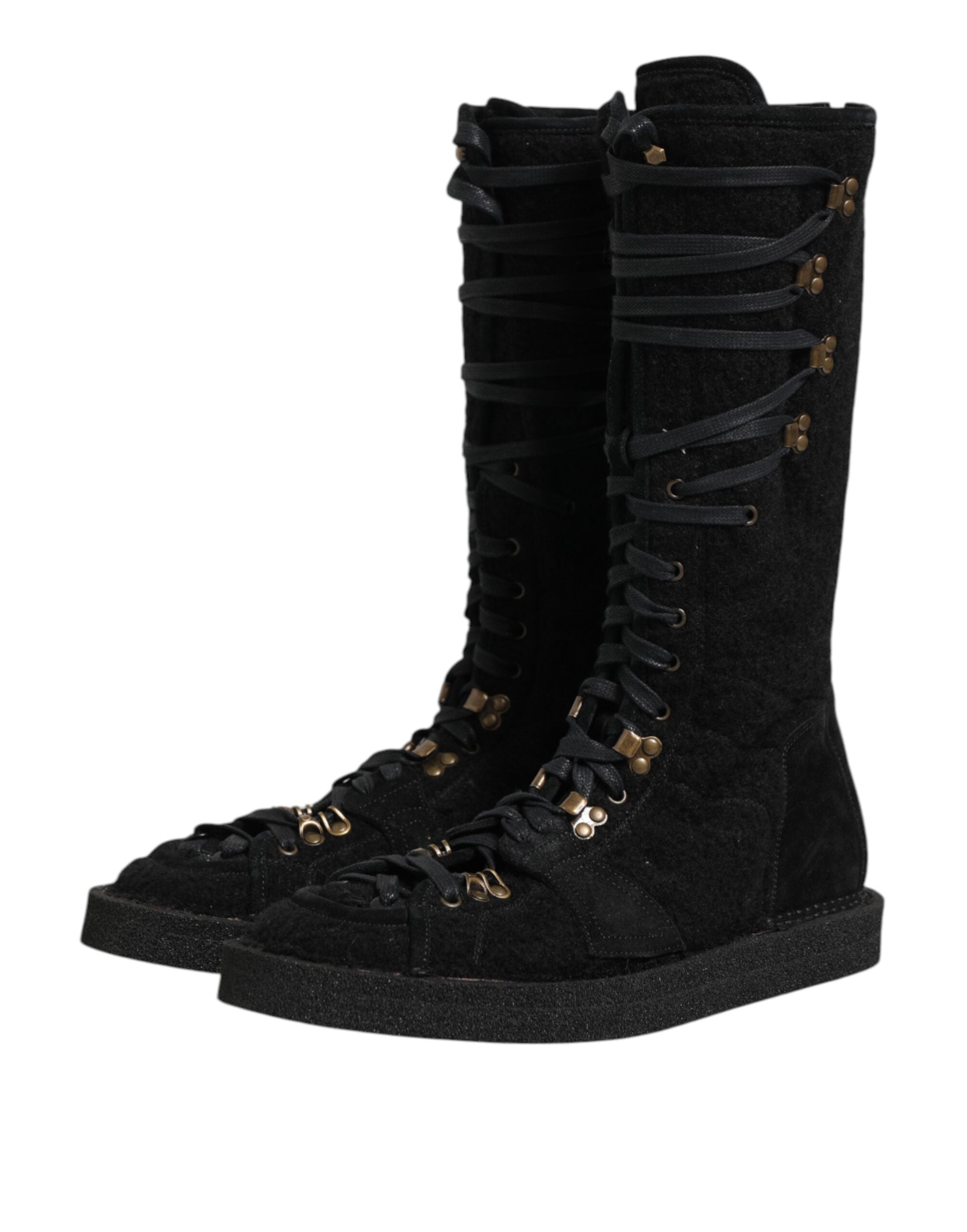Black Alpaca Wool Suede Mid-Calf Boots