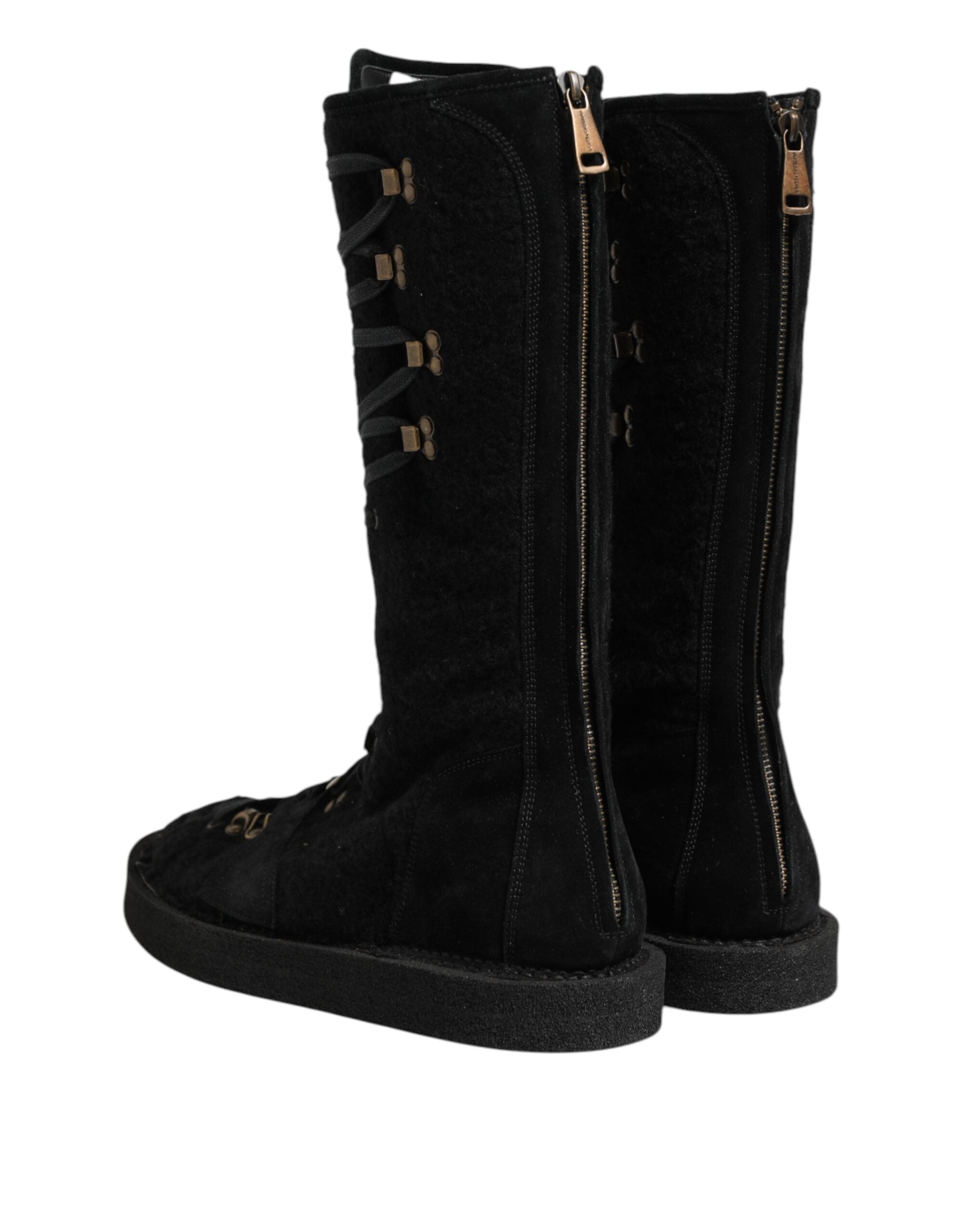 Black Alpaca Wool Suede Mid-Calf Boots