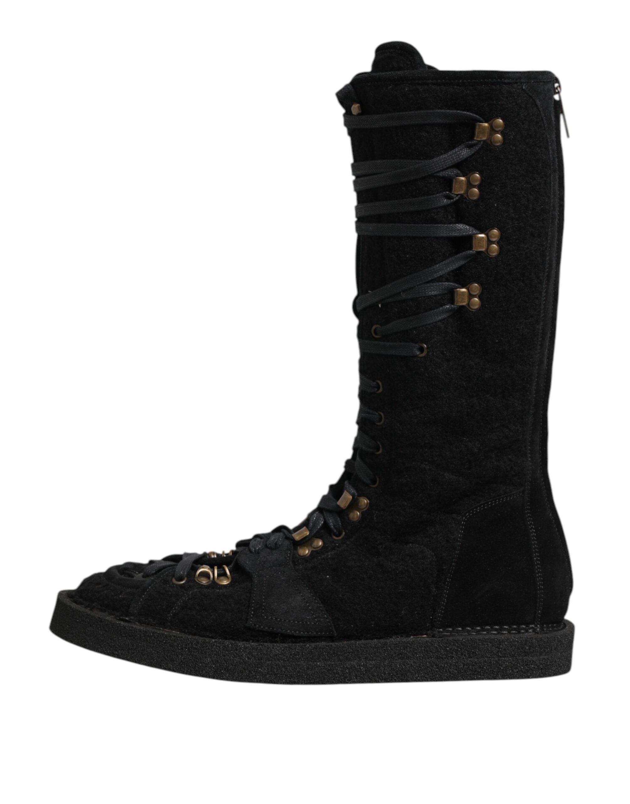Black Alpaca Wool Suede Mid-Calf Boots