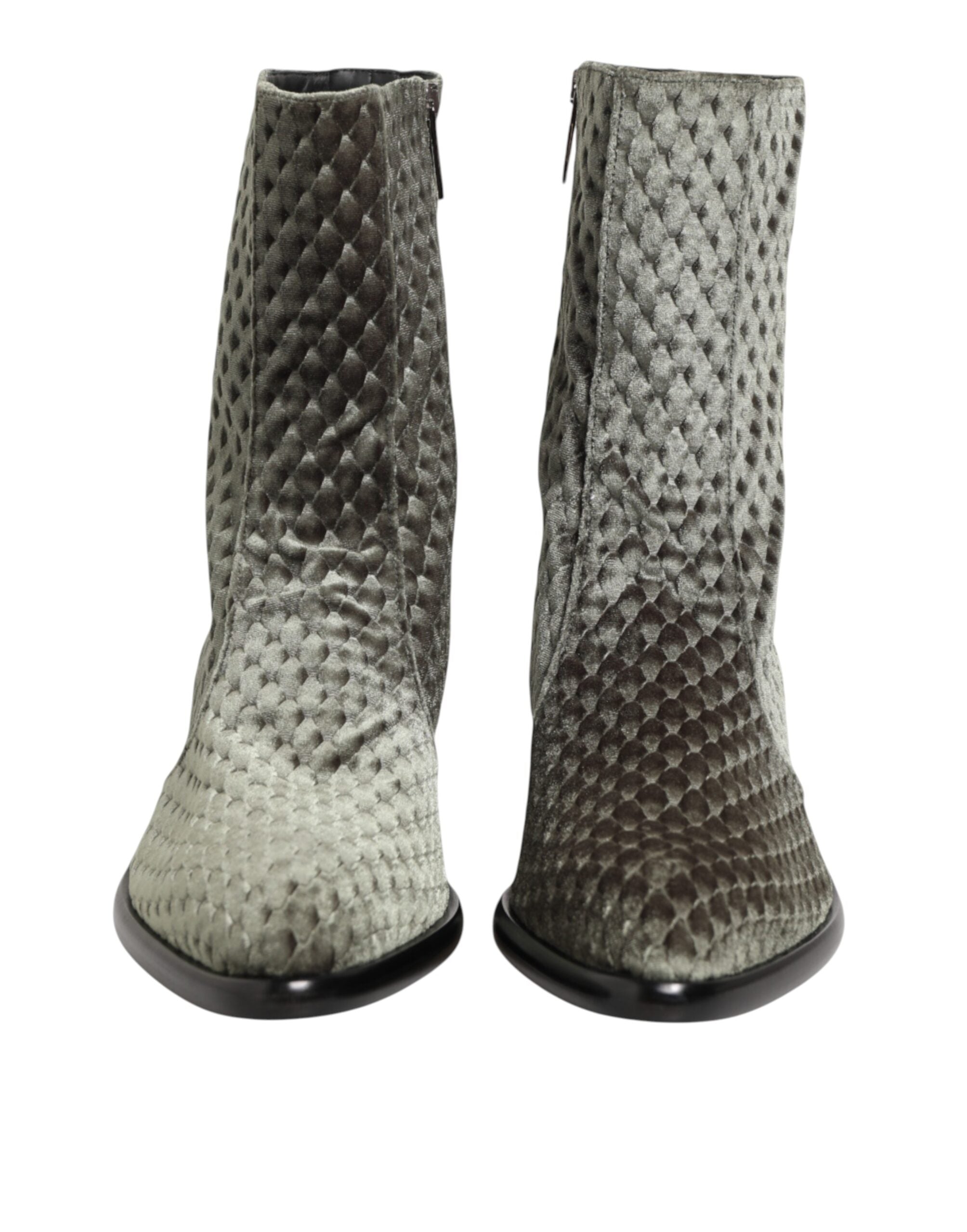 Gray Cotton Velvet Mid-Calf Short Boots Shoes