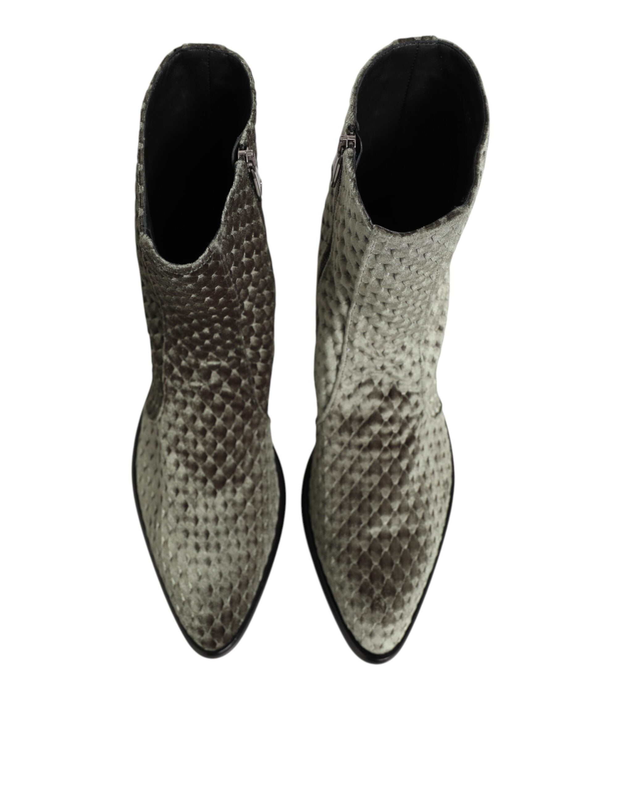 Gray Cotton Velvet Mid-Calf Short Boots Shoes