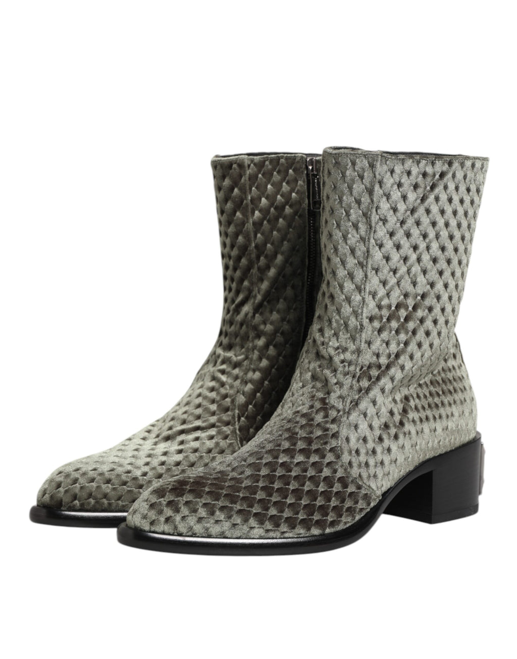Gray Cotton Velvet Mid Calf Short Boots Shoes