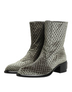 Gray Cotton Velvet Mid Calf Short Boots Shoes