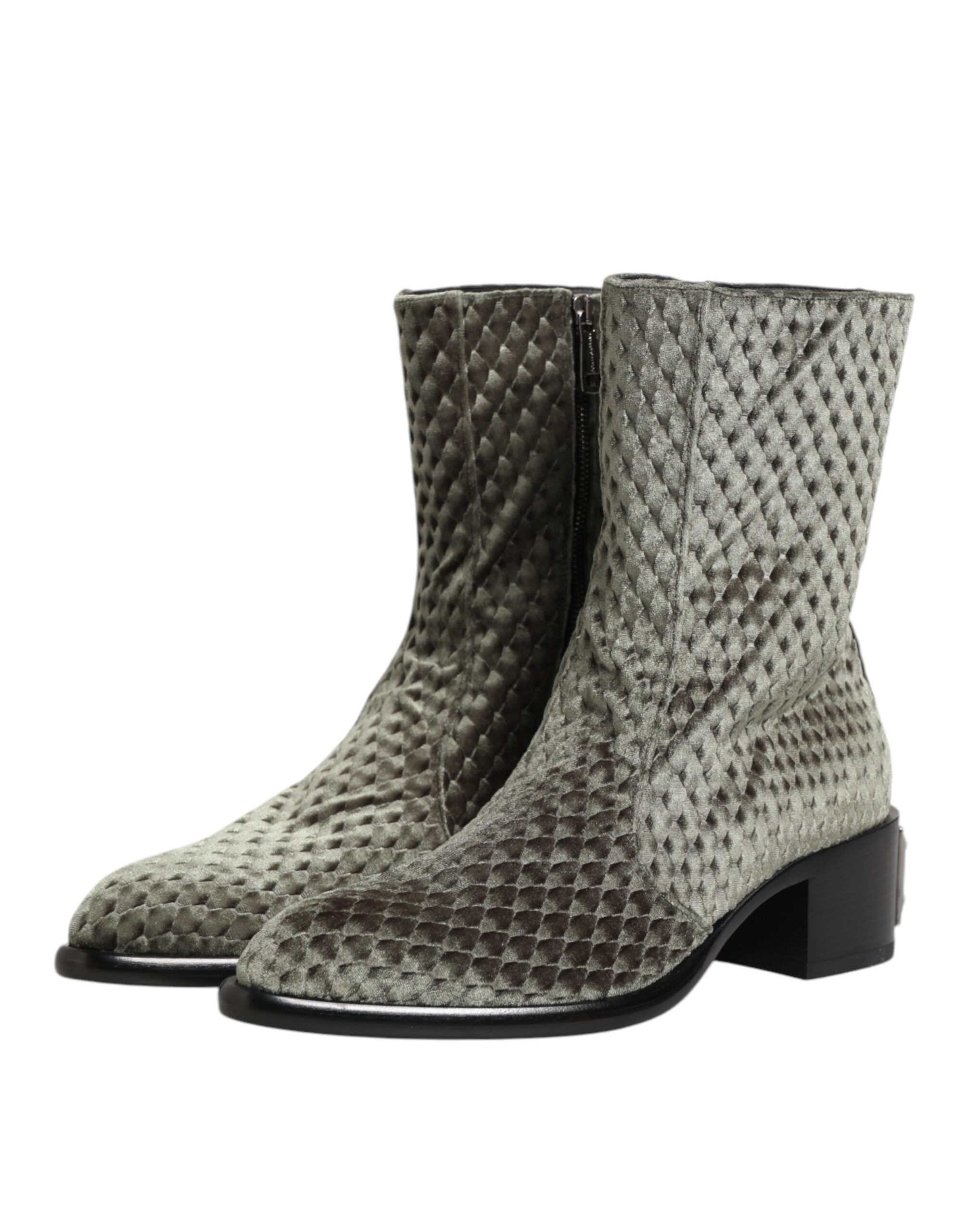 Gray Cotton Velvet Mid-Calf Short Boots Shoes