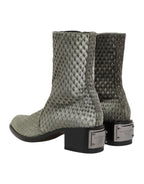 Gray Cotton Velvet Mid Calf Short Boots Shoes
