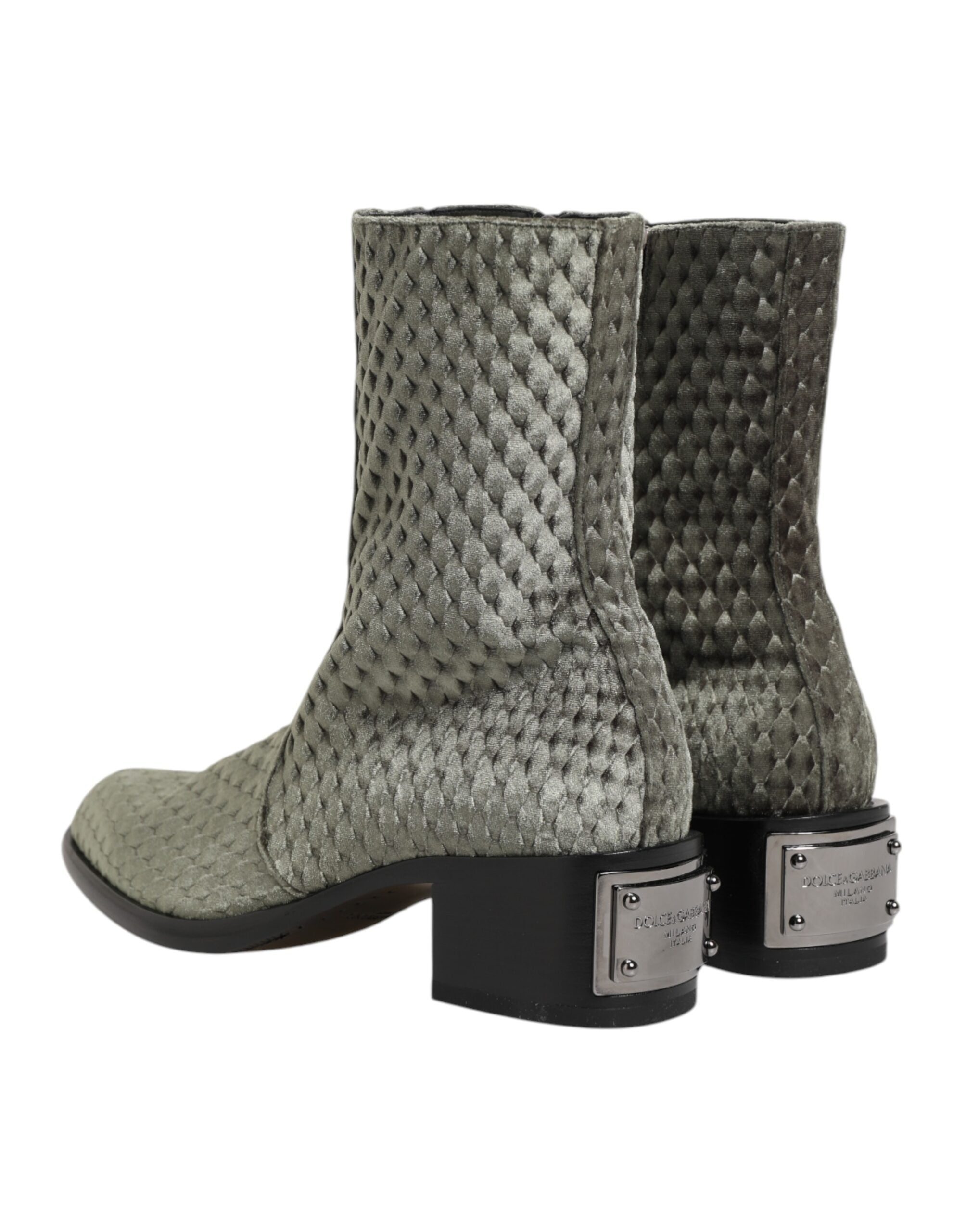 Gray Cotton Velvet Mid-Calf Short Boots Shoes