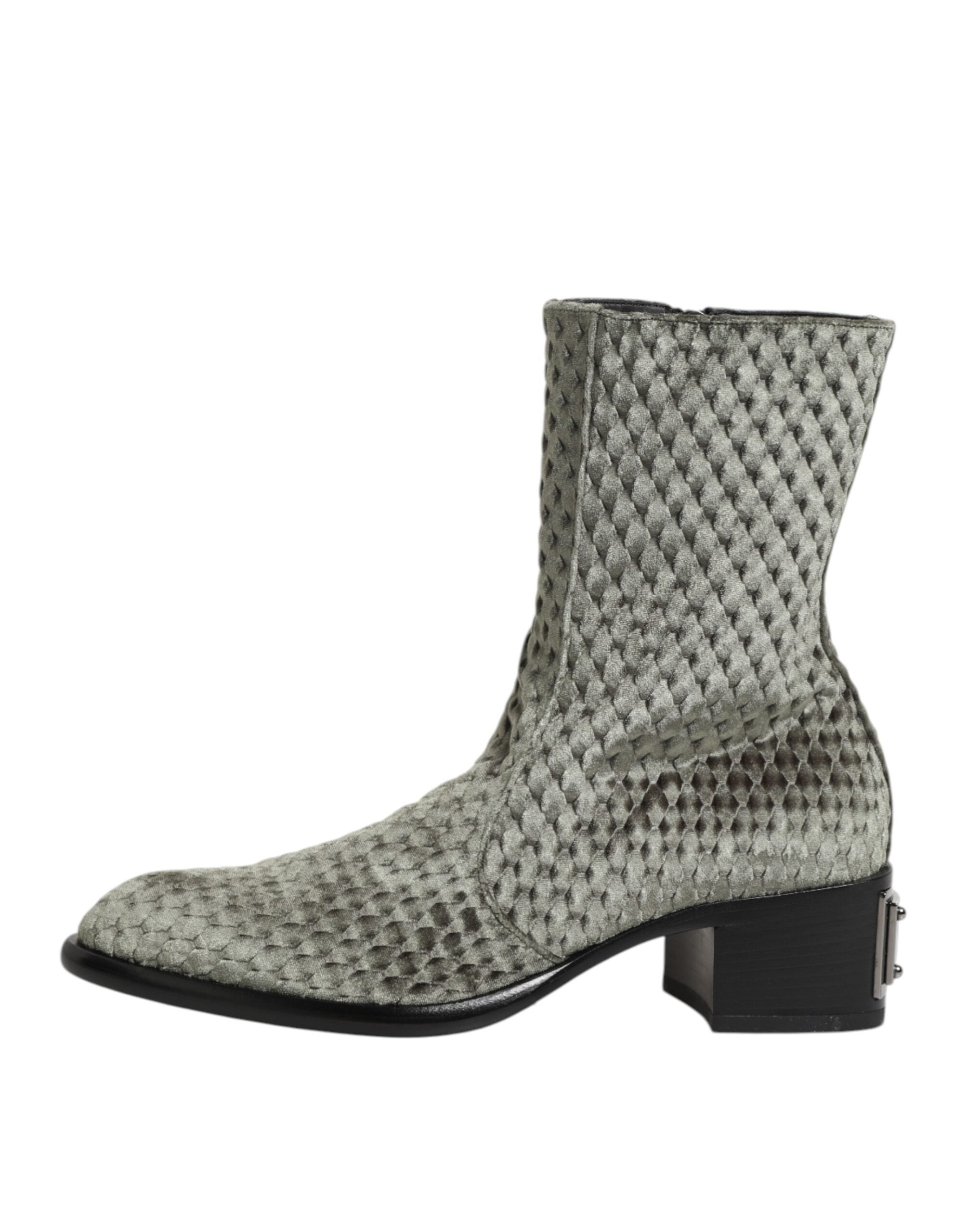 Gray Cotton Velvet Mid-Calf Short Boots Shoes