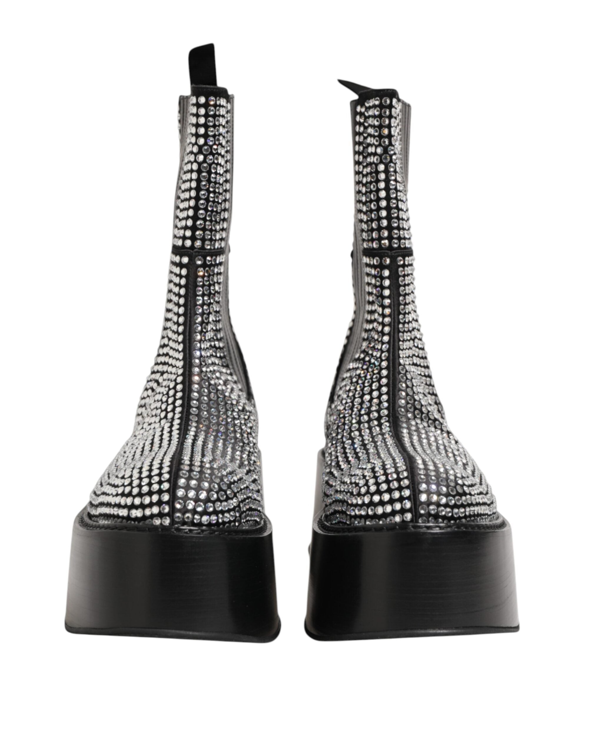 Black Crystal Rhinestone Mid-Calf Short Boots Shoes