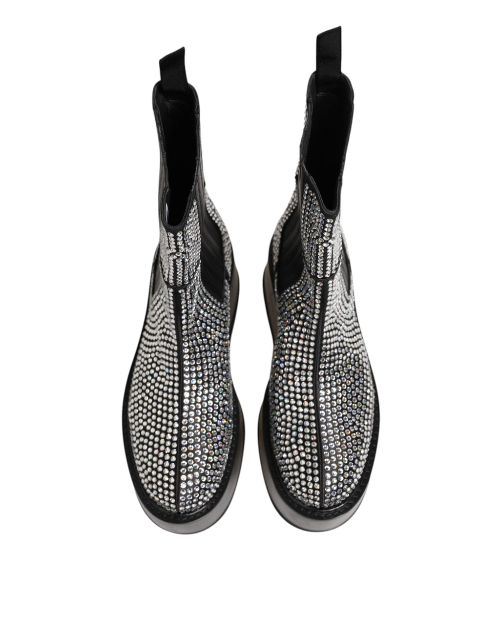 Schwarze Stiefel mit Strasssteinen und mittelhohem Schaft