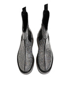 Schwarze Stiefel mit Strasssteinen und mittelhohem Schaft
