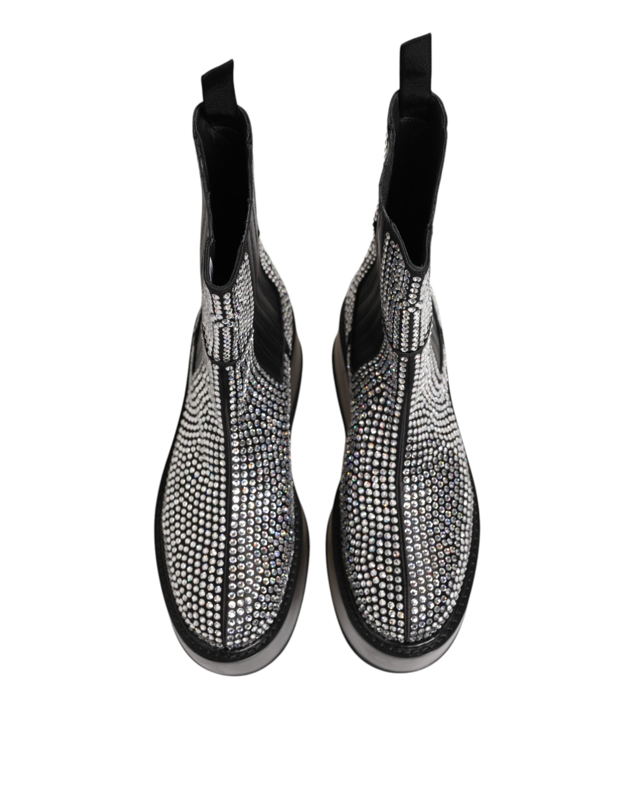 Black Crystal Rhinestone Mid-Calf Short Boots Shoes