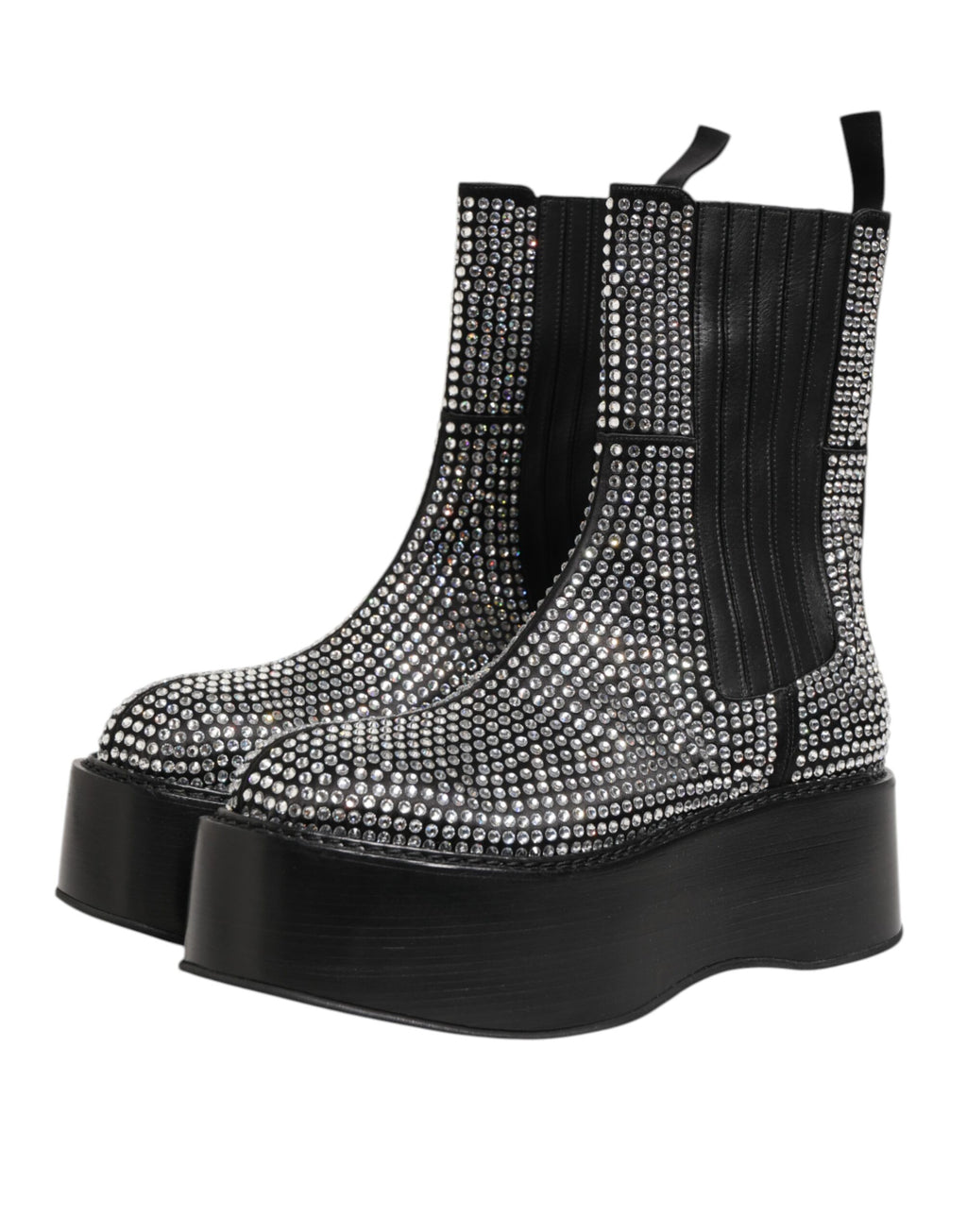 Schwarze Stiefel mit Strasssteinen und mittelhohem Schaft