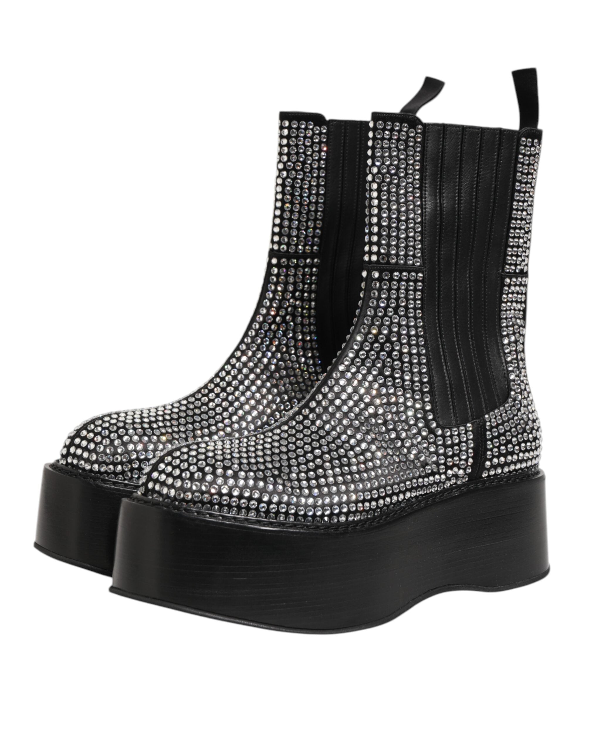 Black Crystal Rhinestone Mid-Calf Short Boots Shoes
