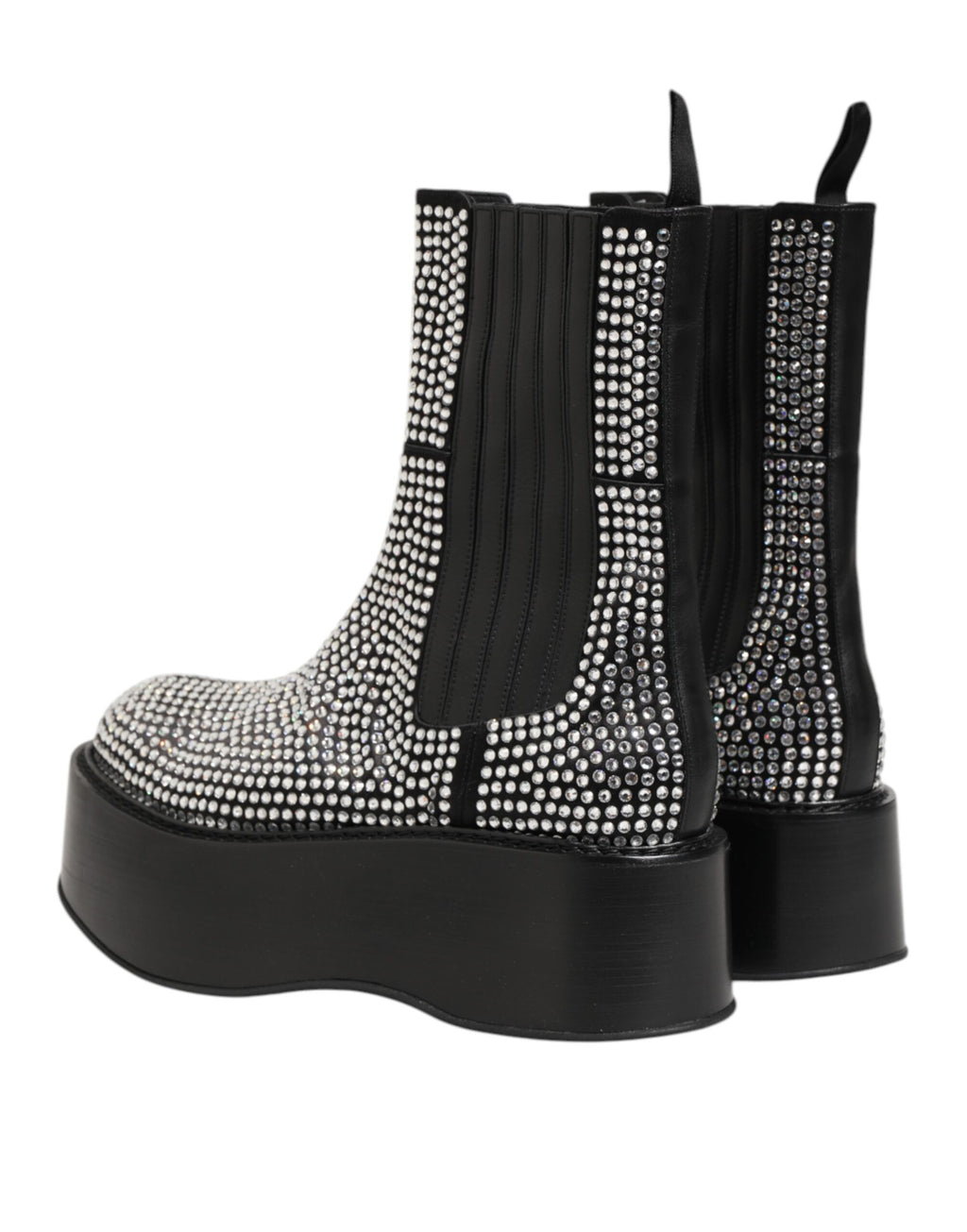 Schwarze Stiefel mit Strasssteinen und mittelhohem Schaft