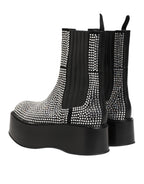 Schwarze Stiefel mit Strasssteinen und mittelhohem Schaft