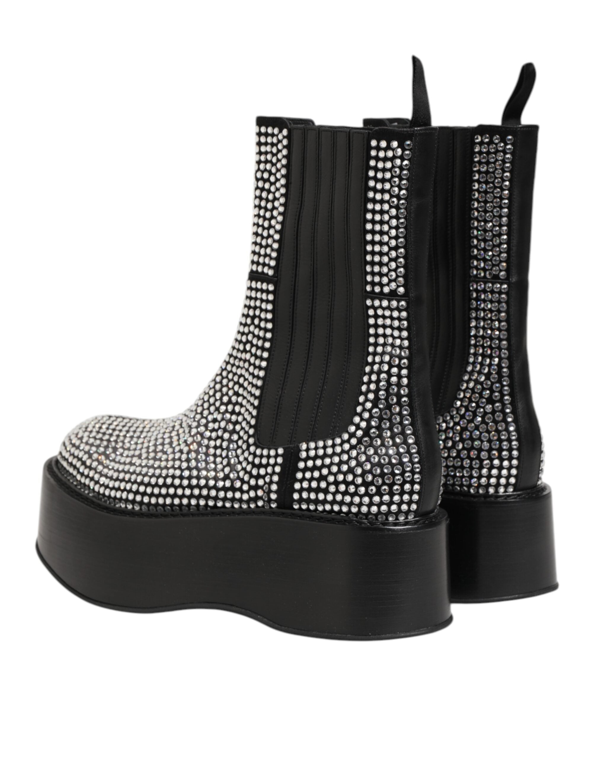 Black Crystal Rhinestone Mid-Calf Short Boots Shoes