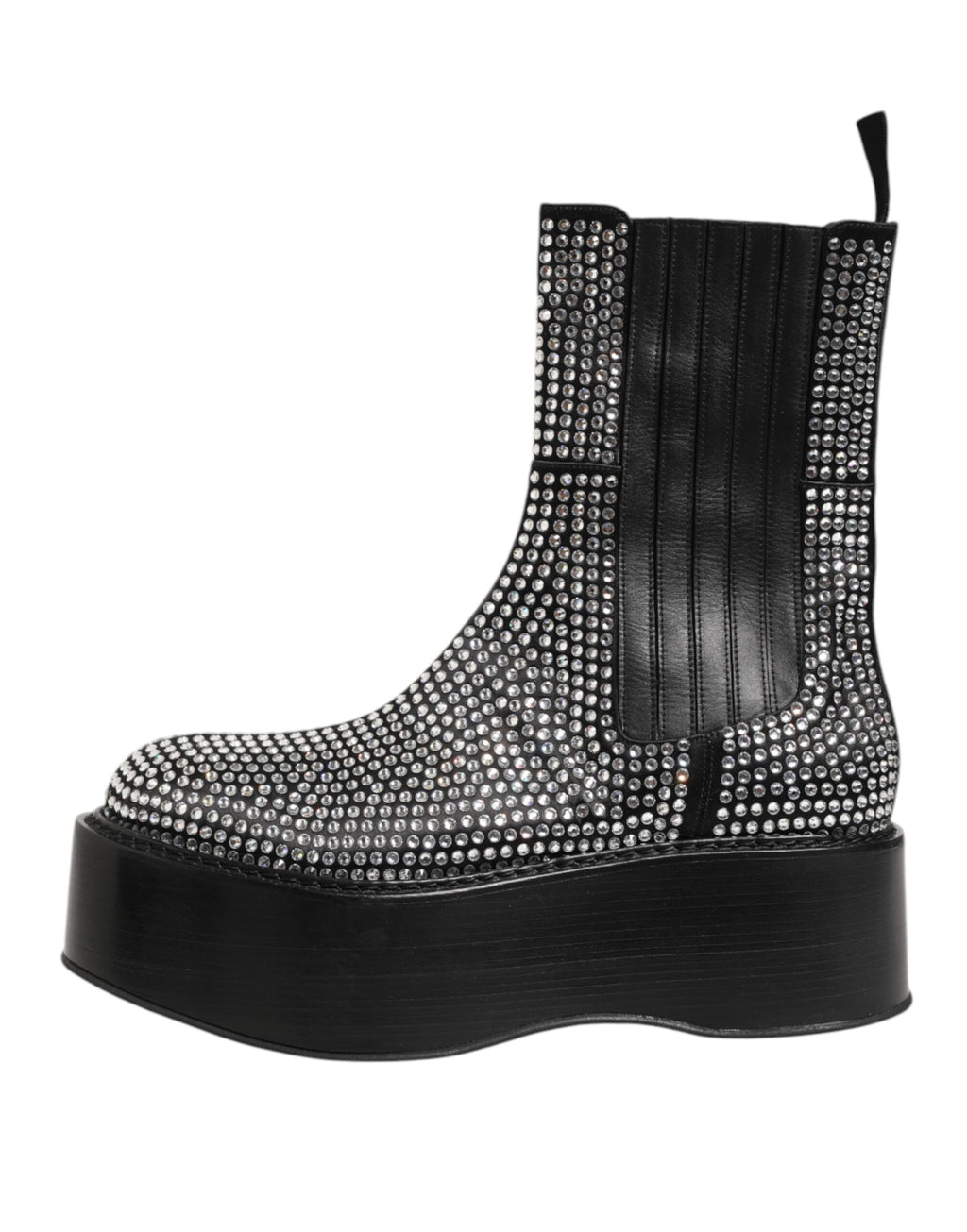 Schwarze Stiefel mit Strasssteinen und mittelhohem Schaft