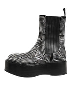 Schwarze Stiefel mit Strasssteinen und mittelhohem Schaft