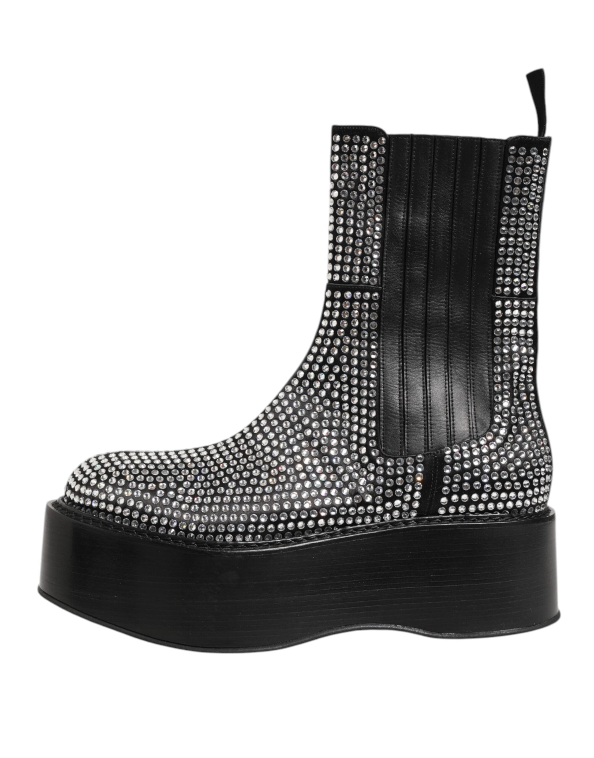 Black Crystal Rhinestone Mid-Calf Short Boots Shoes