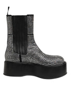 Schwarze Stiefel mit Strasssteinen und mittelhohem Schaft