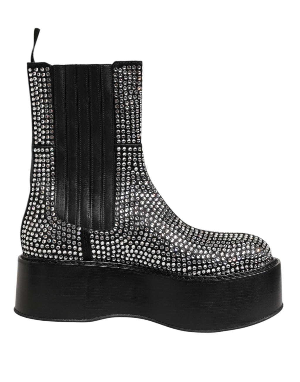 Schwarze Stiefel mit Strasssteinen und mittelhohem Schaft