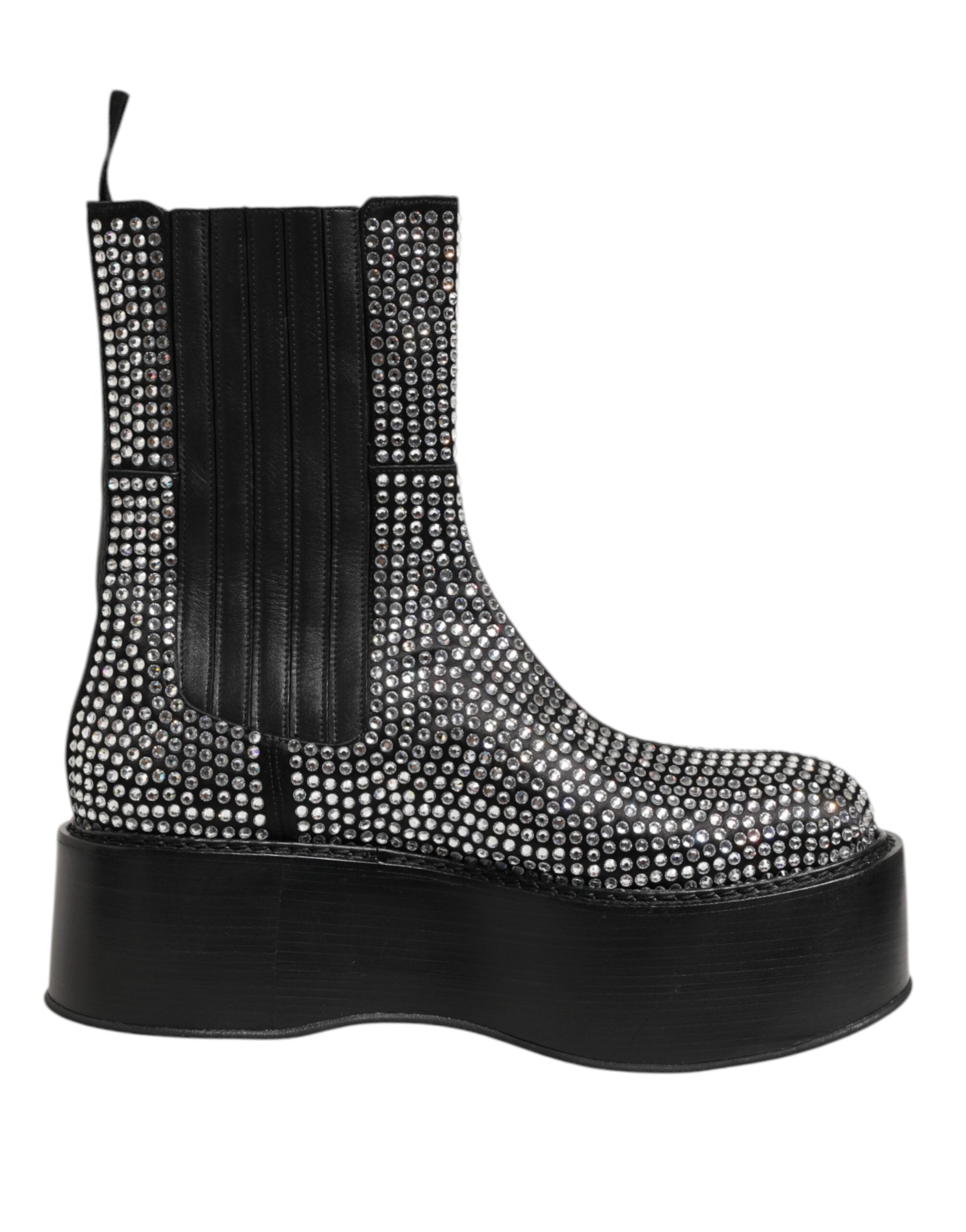 Schwarze Stiefel mit Strasssteinen und mittelhohem Schaft