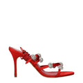 Sandaletten mit Stilettoabsatz aus rotem Satin