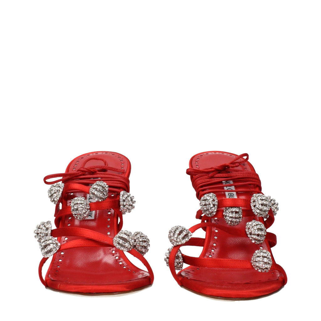 Sandaletten mit Stilettoabsatz aus rotem Satin