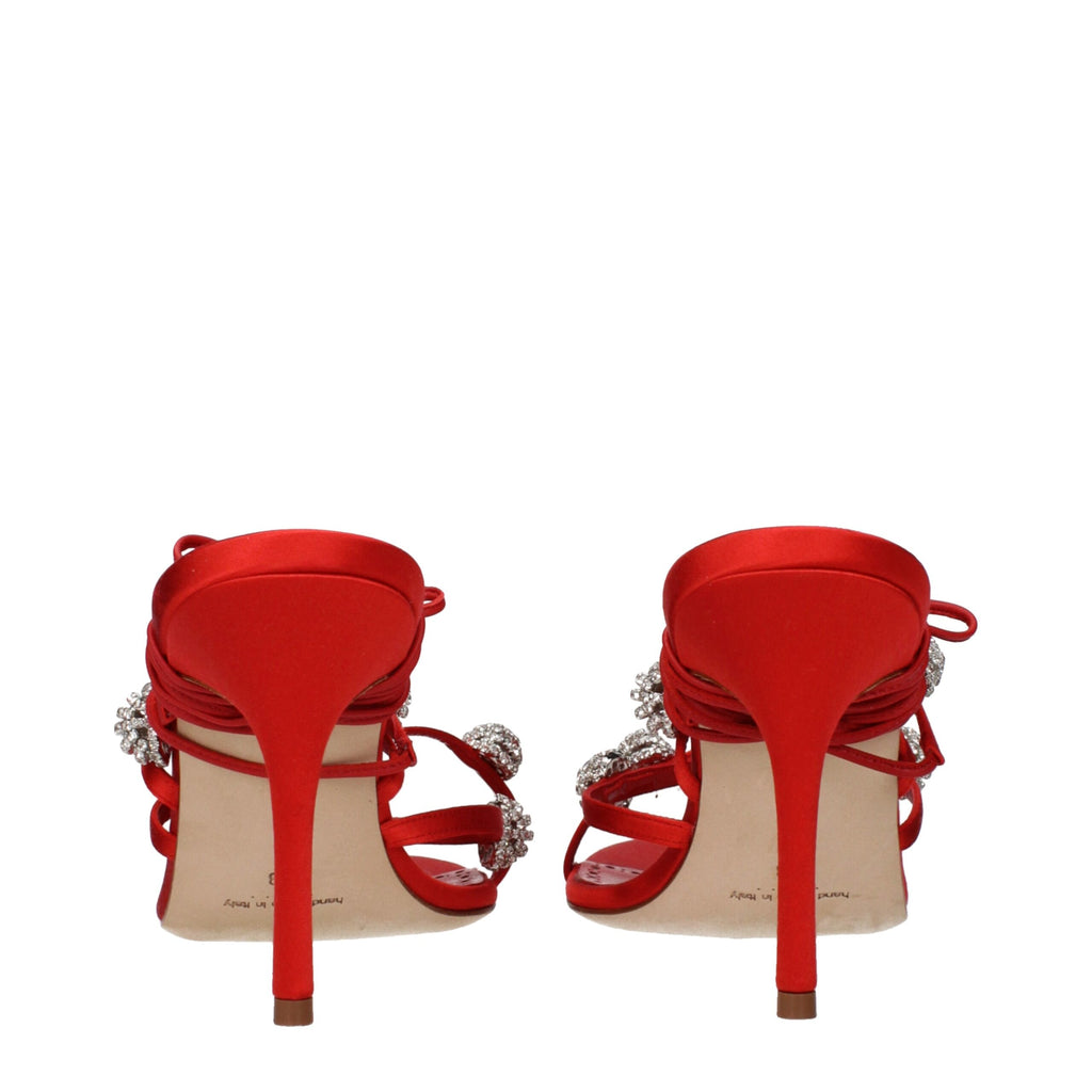 Sandaletten mit Stilettoabsatz aus rotem Satin