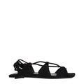 Schwarze flache Ledersandalen