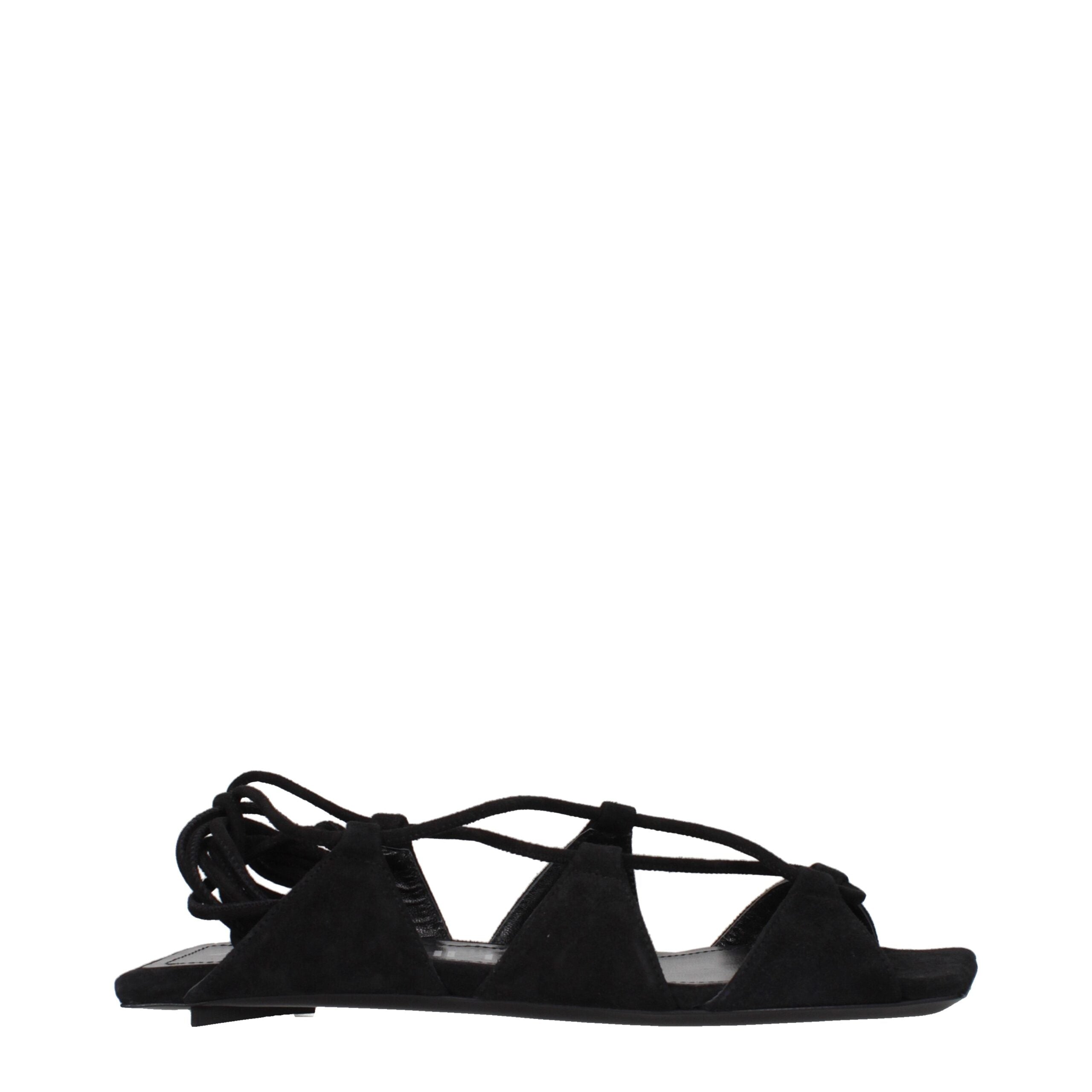Schwarze flache Ledersandalen