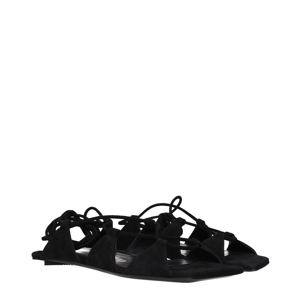 Schwarze flache Ledersandalen