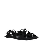 Schwarze flache Ledersandalen