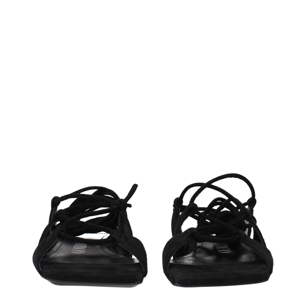Schwarze flache Ledersandalen