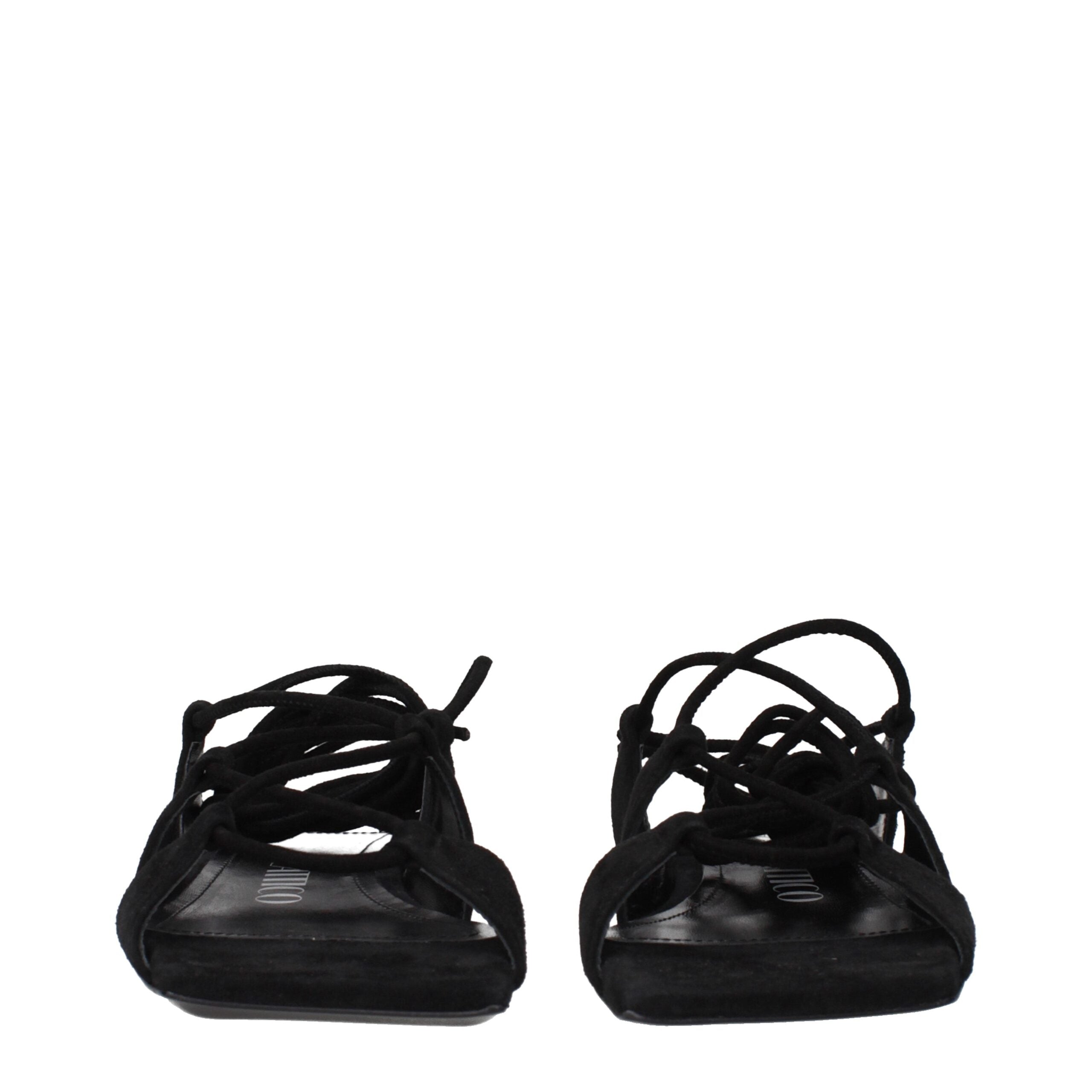 Schwarze flache Ledersandalen
