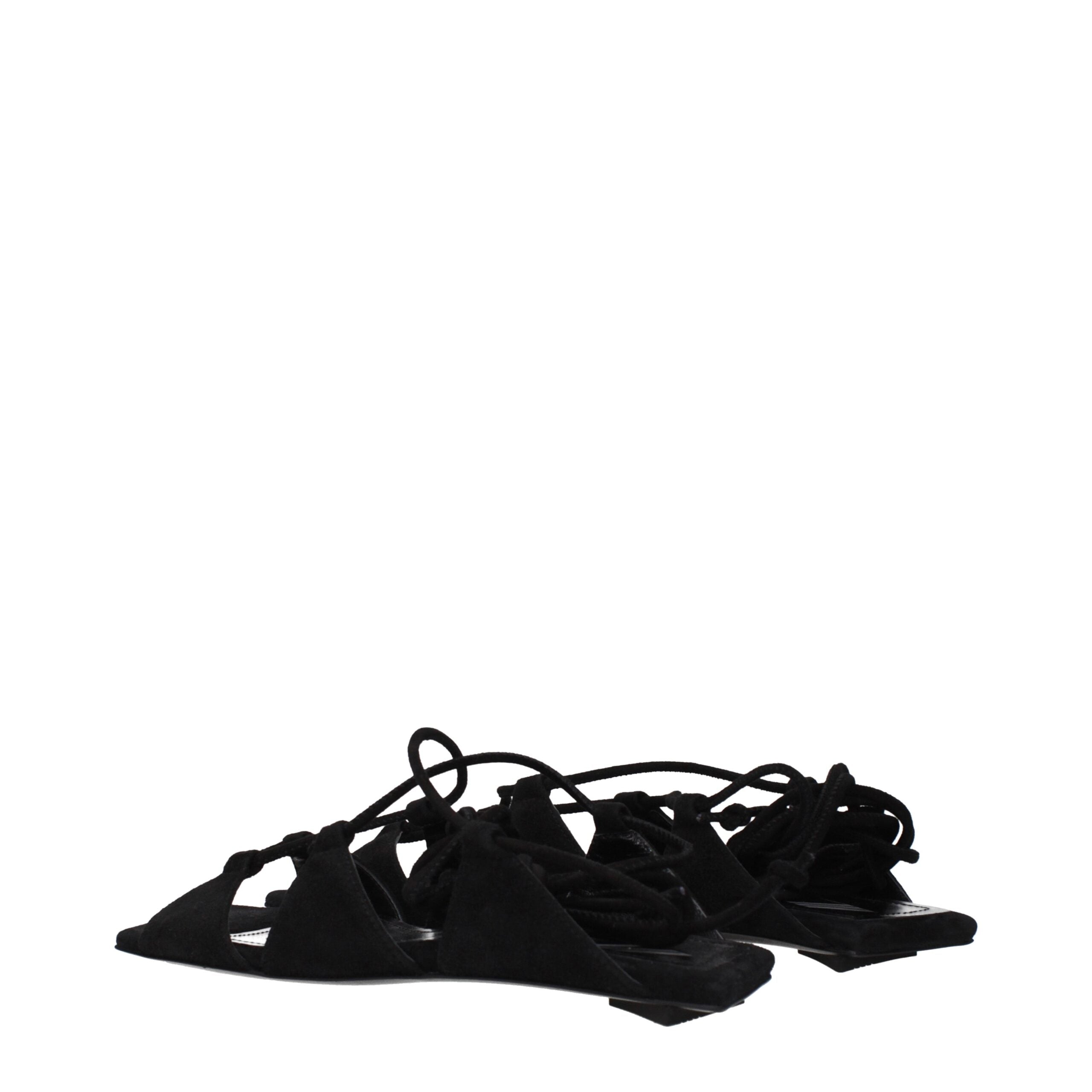 Schwarze flache Ledersandalen