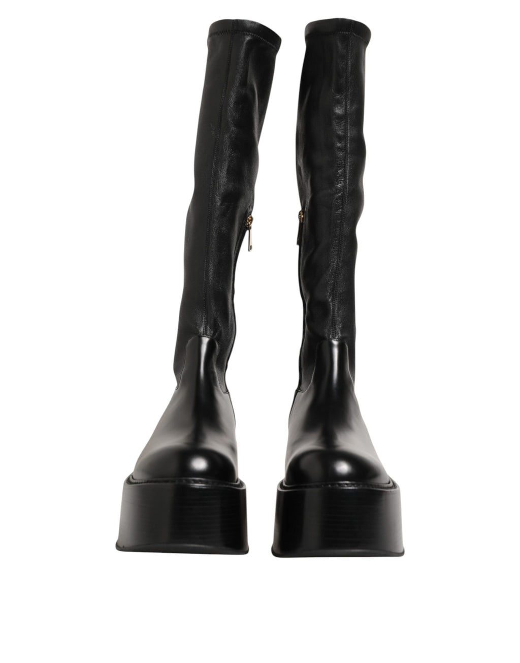 Schwarze Logo-Plaketten-Over-the-Calf-Stiefel