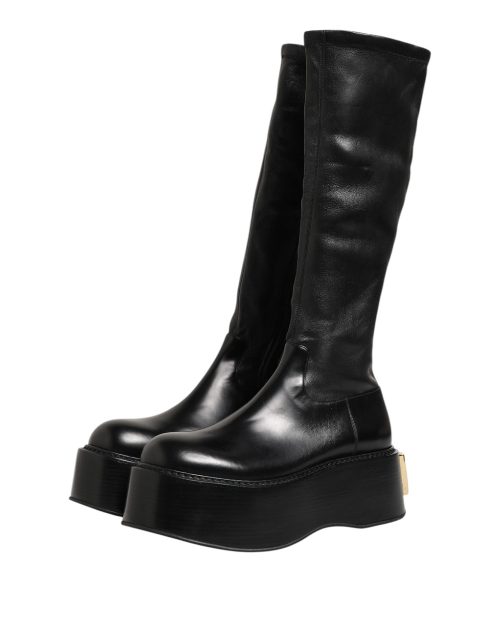 Schwarze Logo-Plaketten-Over-the-Calf-Stiefel