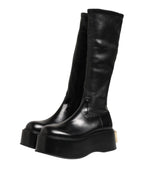 Schwarze Logo-Plaketten-Over-the-Calf-Stiefel