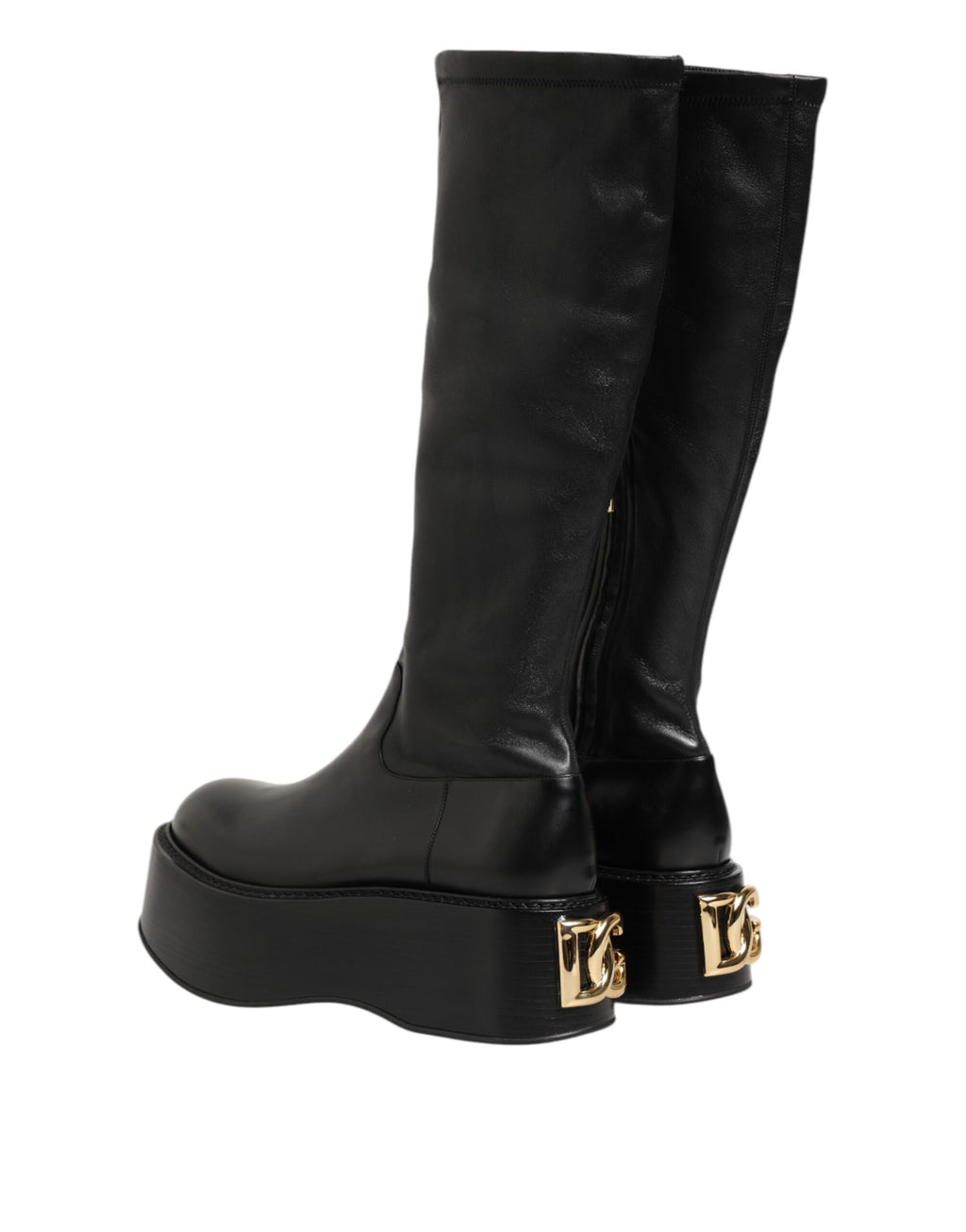 Schwarze Logo-Plaketten-Over-the-Calf-Stiefel